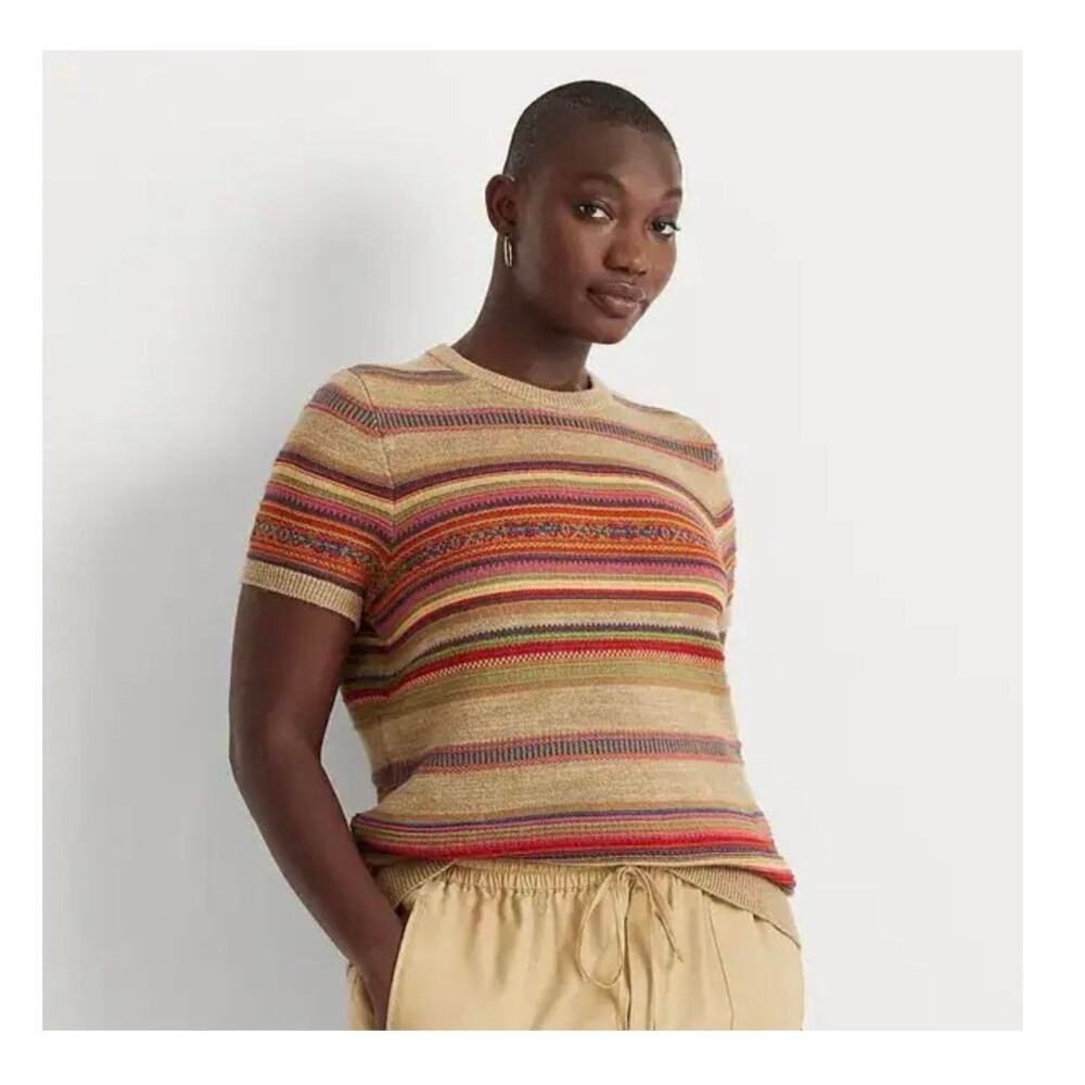 Lauren Ralph Lauren Black Label Linen Blend Fair Isle Geometric Striped XL